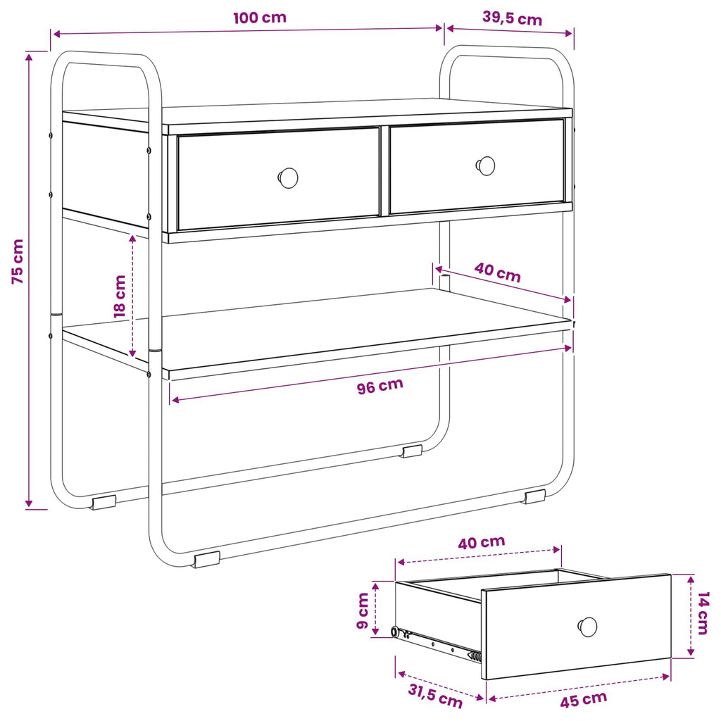 Konsolentisch Sonoma-Eiche 100 x 40 x 75 cm Holzwerkstoff