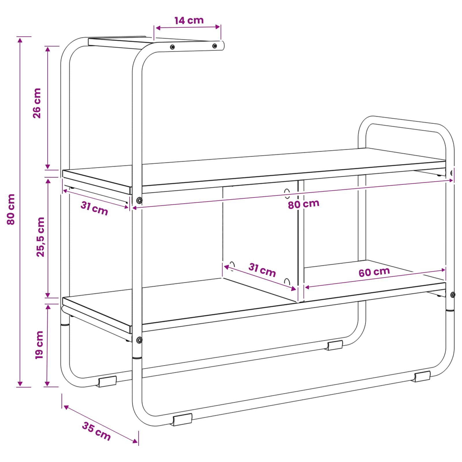 Konsolentisch Sonoma-Eiche 80 x 35 x 75 cm Holzwerkstoff
