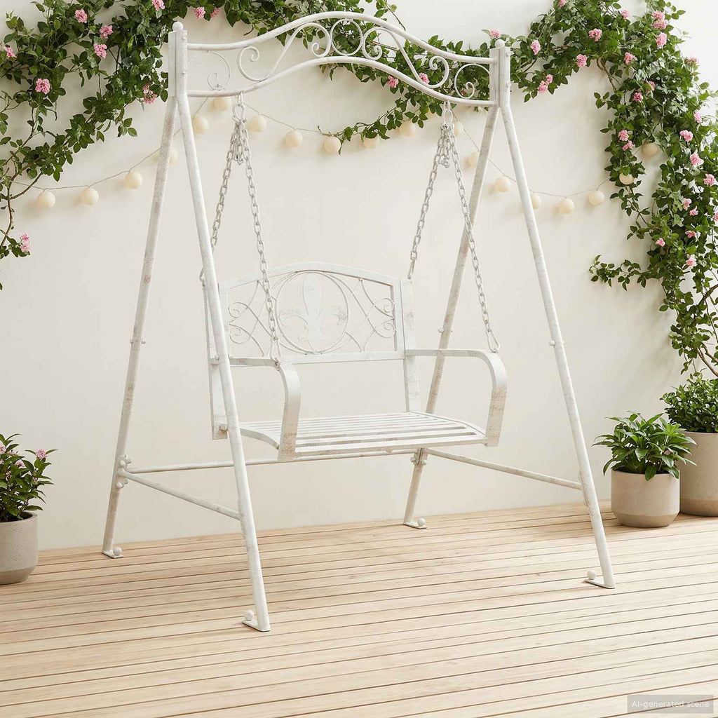 Schaukelbank Stahl 113 x 121,5 x 168 cm Antik Weiß