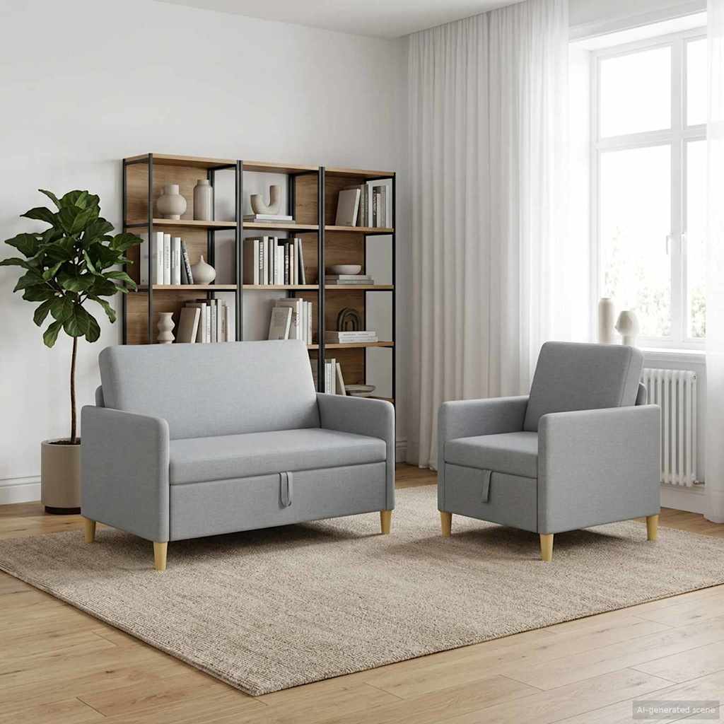 Sofa Set mit Stauraum 2 pcs Hellgrau Polyester