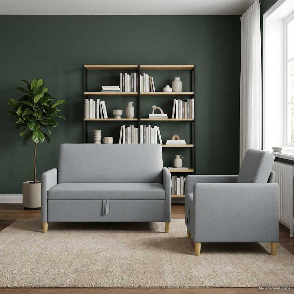 Sofa Set mit Stauraum 2 pcs Hellgrau Polyester