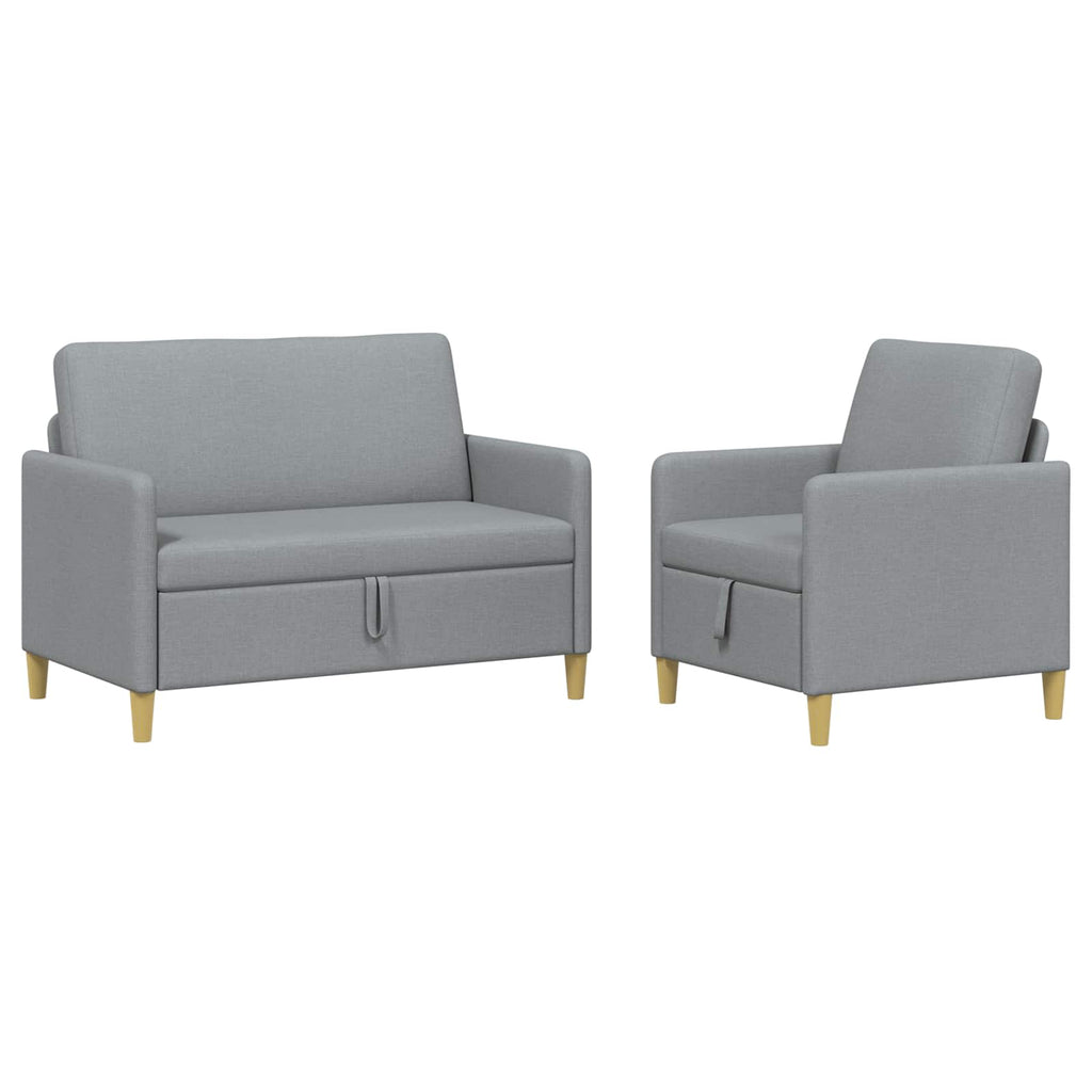 Sofa Set mit Stauraum 2 pcs Hellgrau Polyester