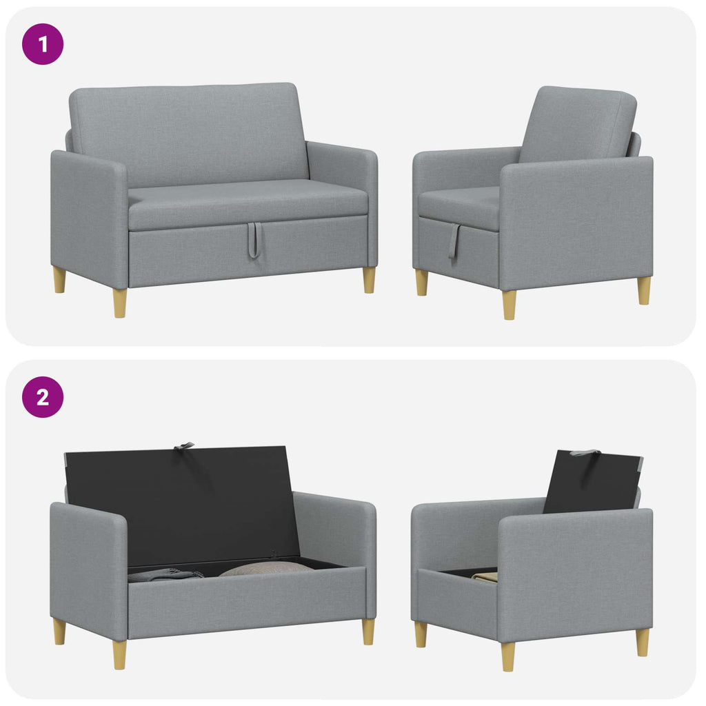 Sofa Set mit Stauraum 2 pcs Hellgrau Polyester