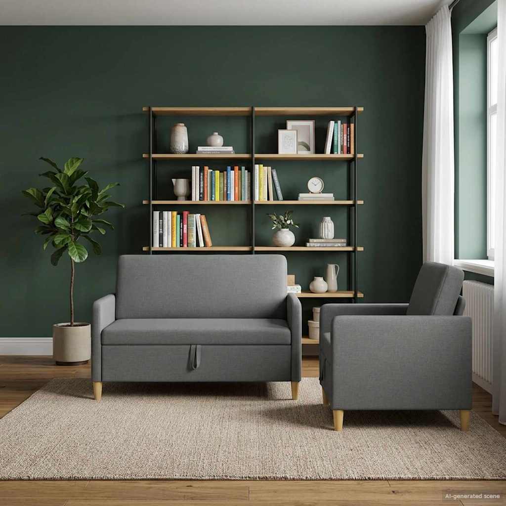 Sofa Set mit Stauraum 2 pcs Dunkelgrau Polyester