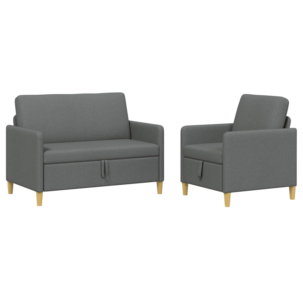 Sofa Set mit Stauraum 2 pcs Dunkelgrau Polyester