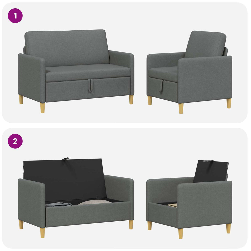 Sofa Set mit Stauraum 2 pcs Dunkelgrau Polyester