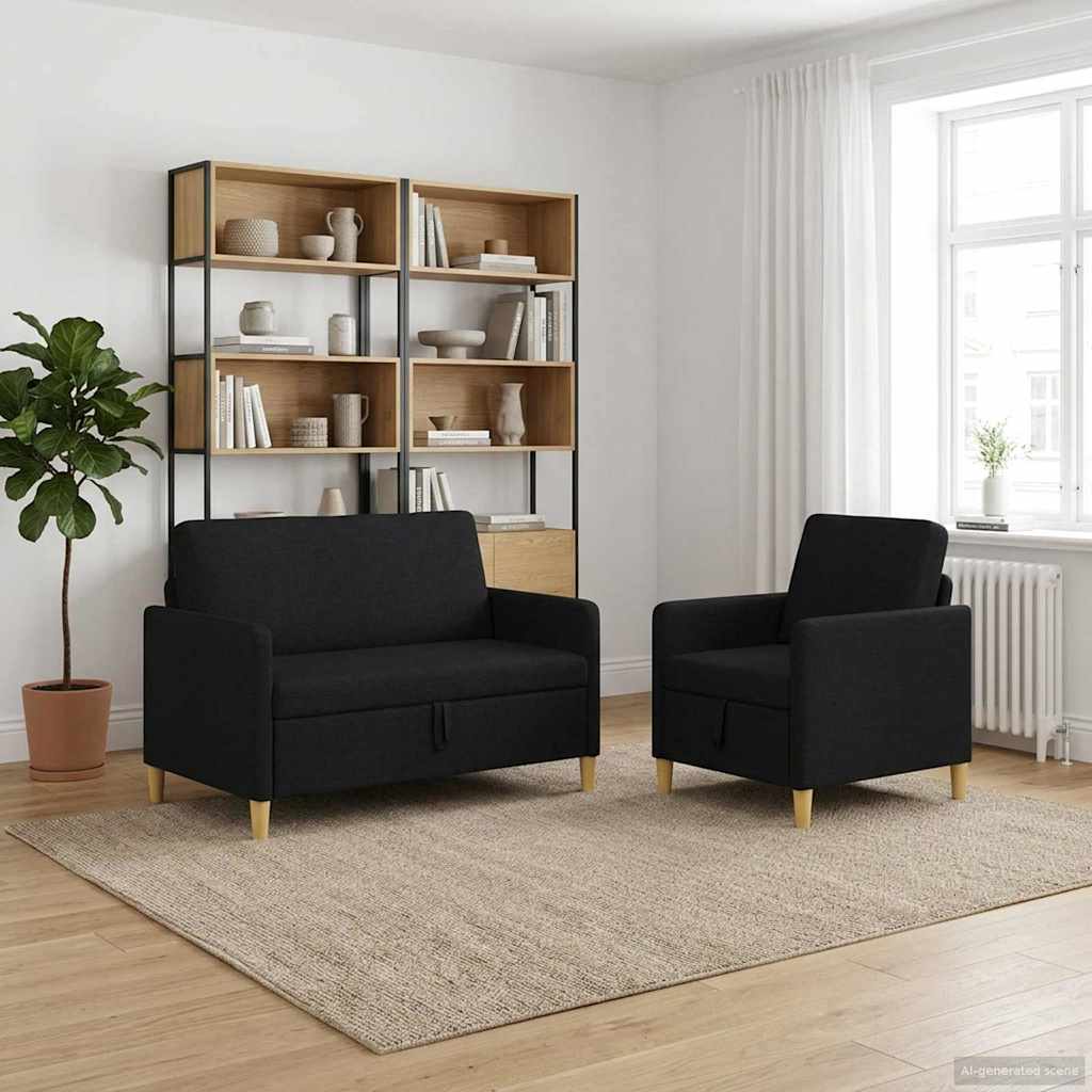 Sofa Set mit Stauraum 2 pcs Schwarz Polyester
