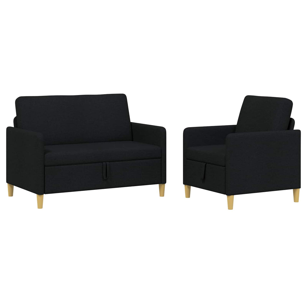 Sofa Set mit Stauraum 2 pcs Schwarz Polyester