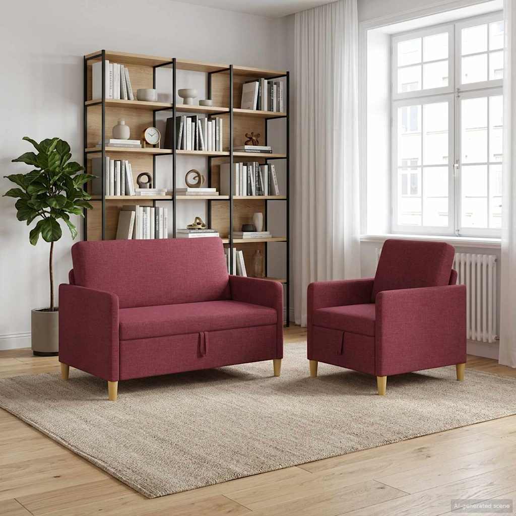 Sofa Set mit Stauraum 2 pcs Weinrot Polyester