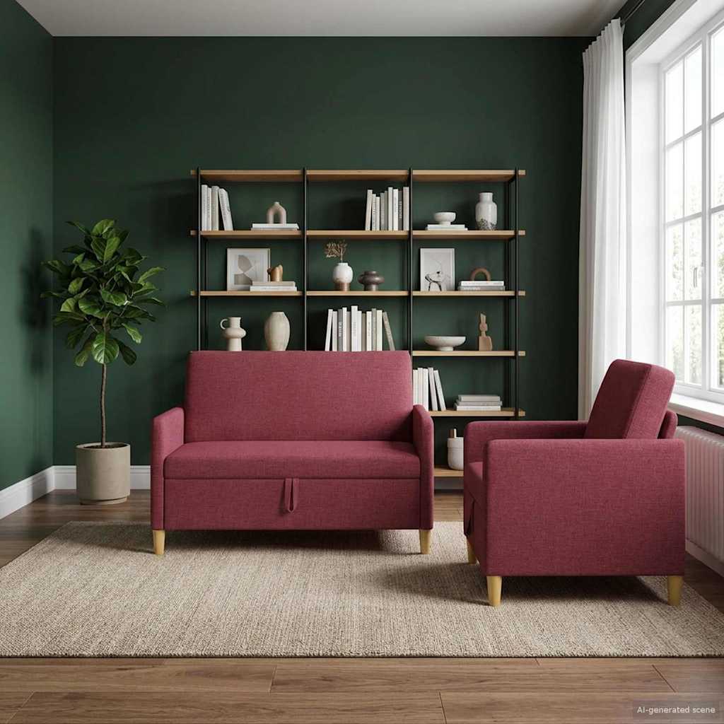 Sofa Set mit Stauraum 2 pcs Weinrot Polyester
