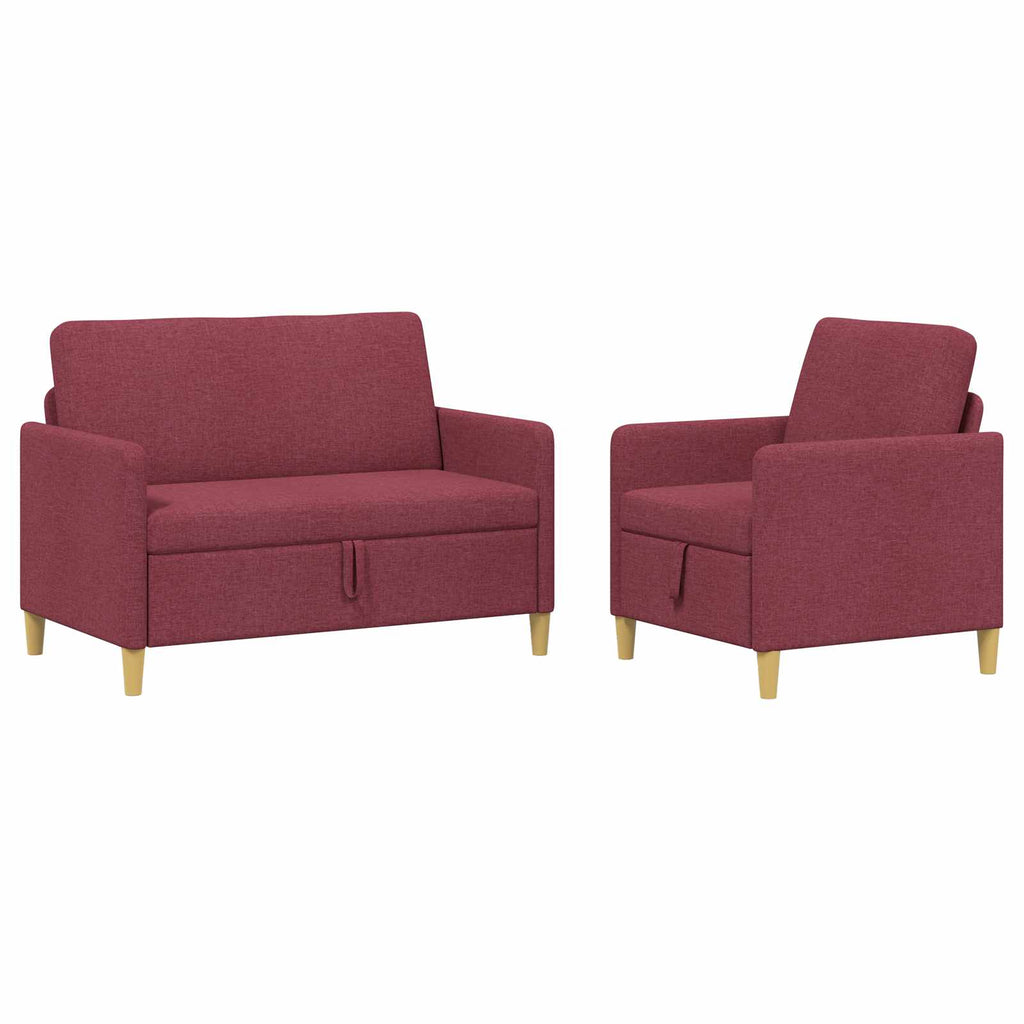 Sofa Set mit Stauraum 2 pcs Weinrot Polyester