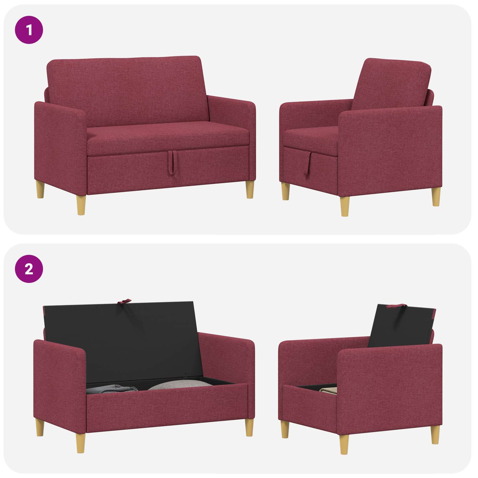 Sofa Set mit Stauraum 2 pcs Weinrot Polyester