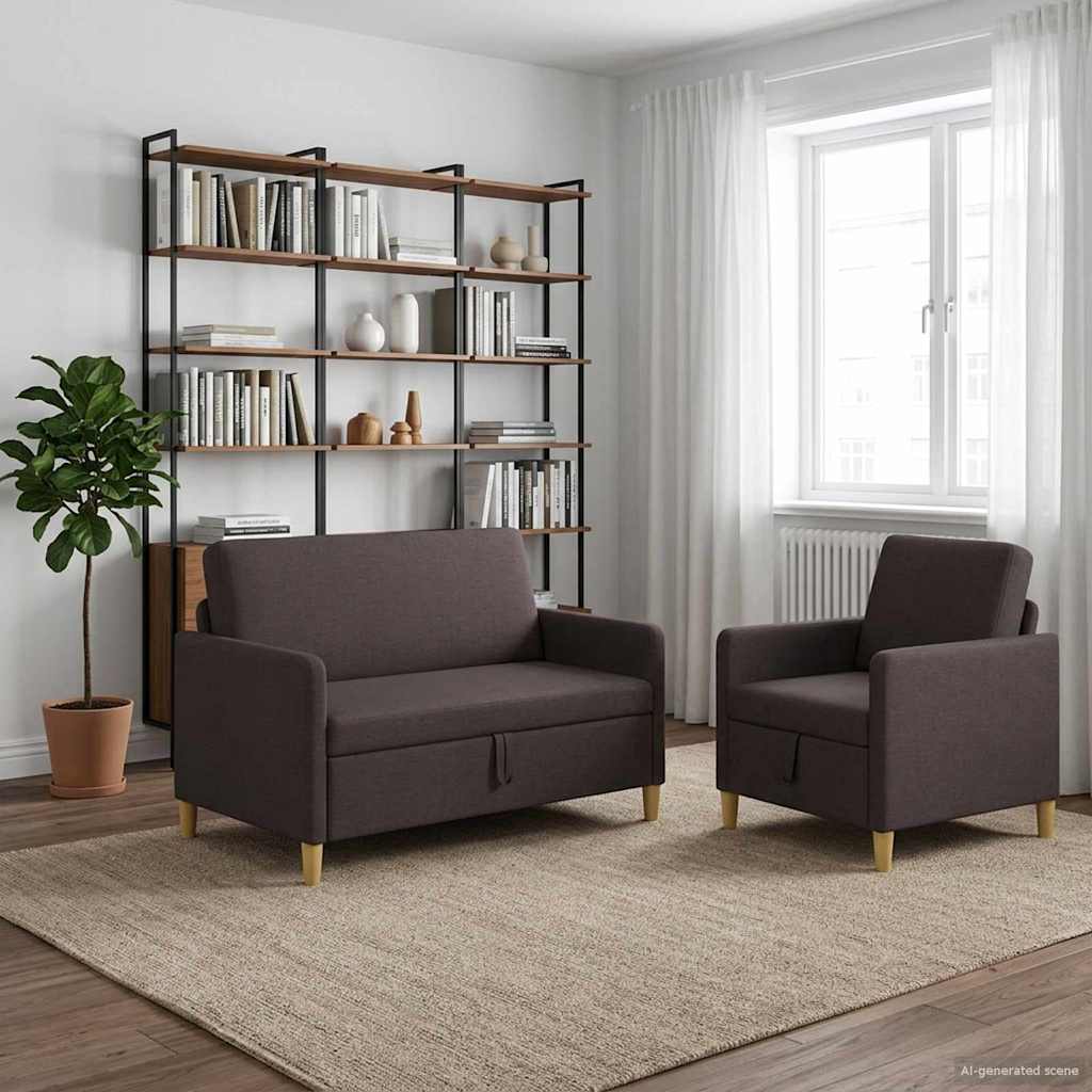 Sofa Set mit Stauraum 2 pcs Dunkelbraun Polyester