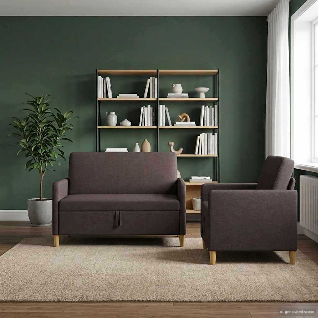 Sofa Set mit Stauraum 2 pcs Dunkelbraun Polyester