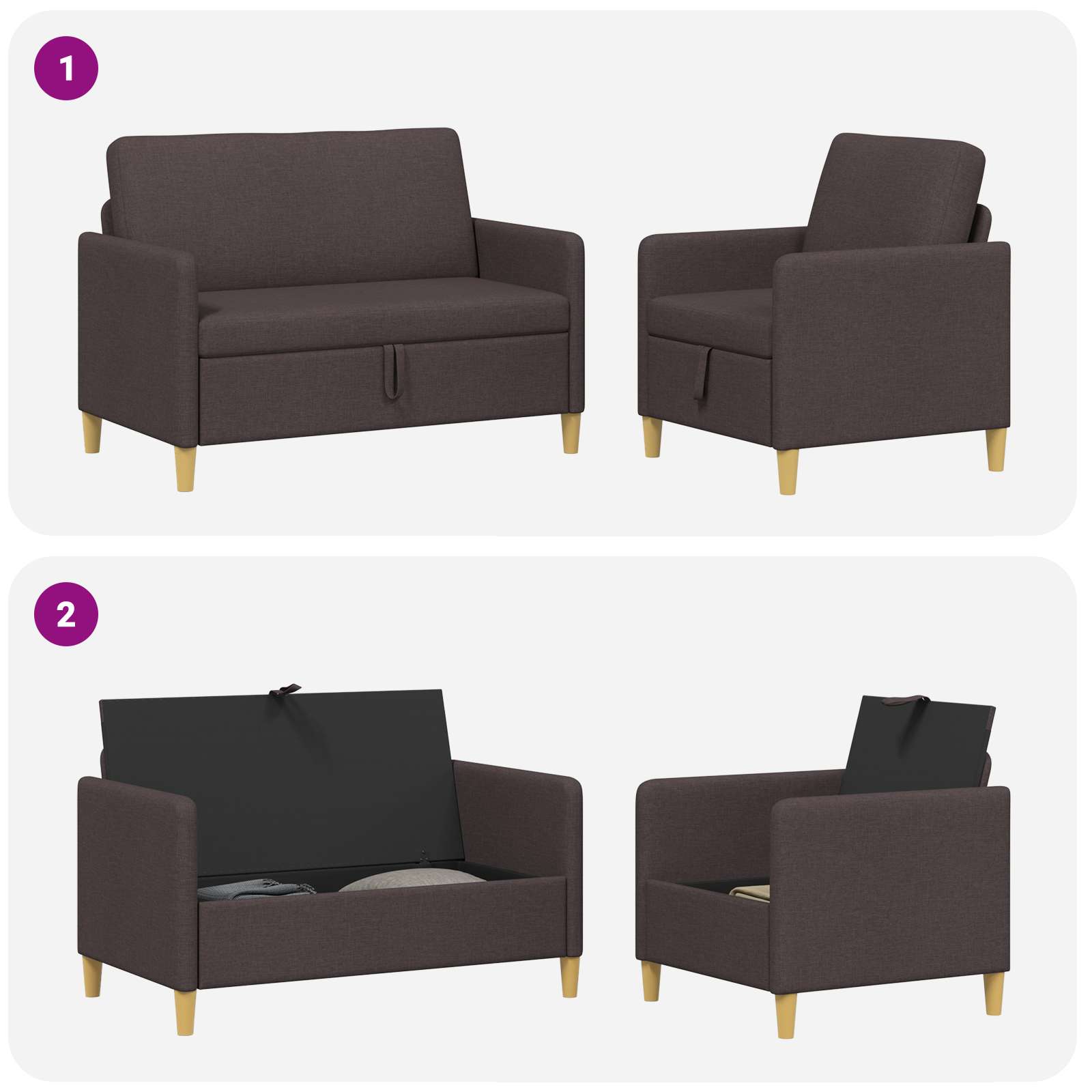 Sofa Set mit Stauraum 2 pcs Dunkelbraun Polyester