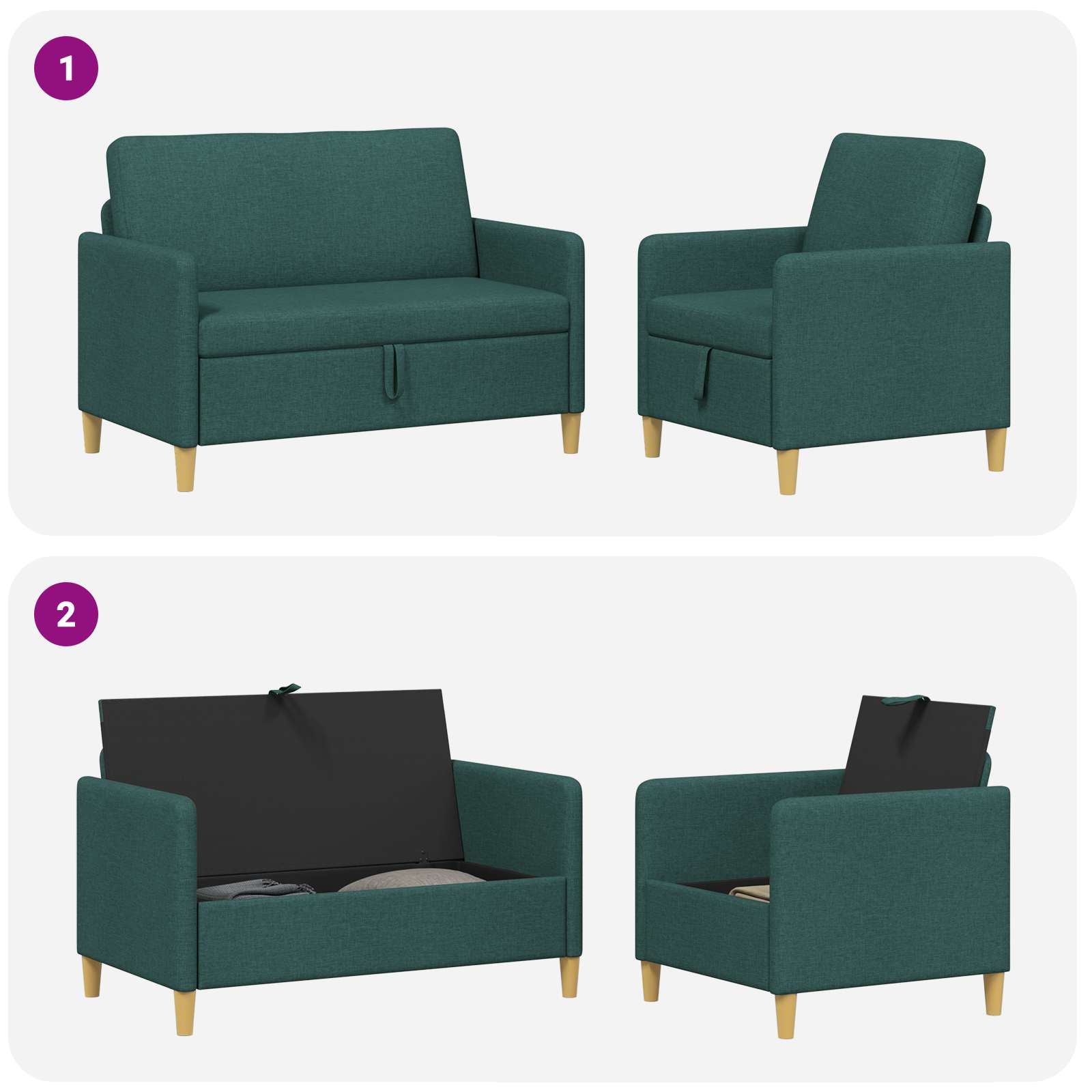 Sofa Set mit Stauraum 2 pcs Dunkelgrün Polyester