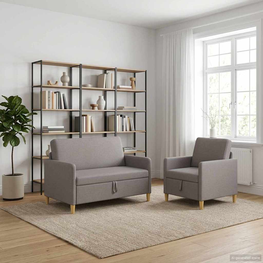 Sofa Set mit Stauraum 2 pcs Taupe Polyester