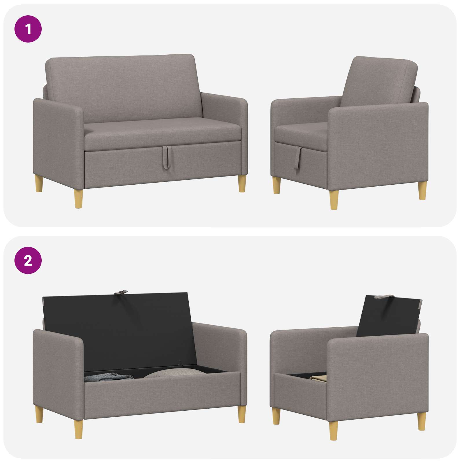 Sofa Set mit Stauraum 2 pcs Taupe Polyester