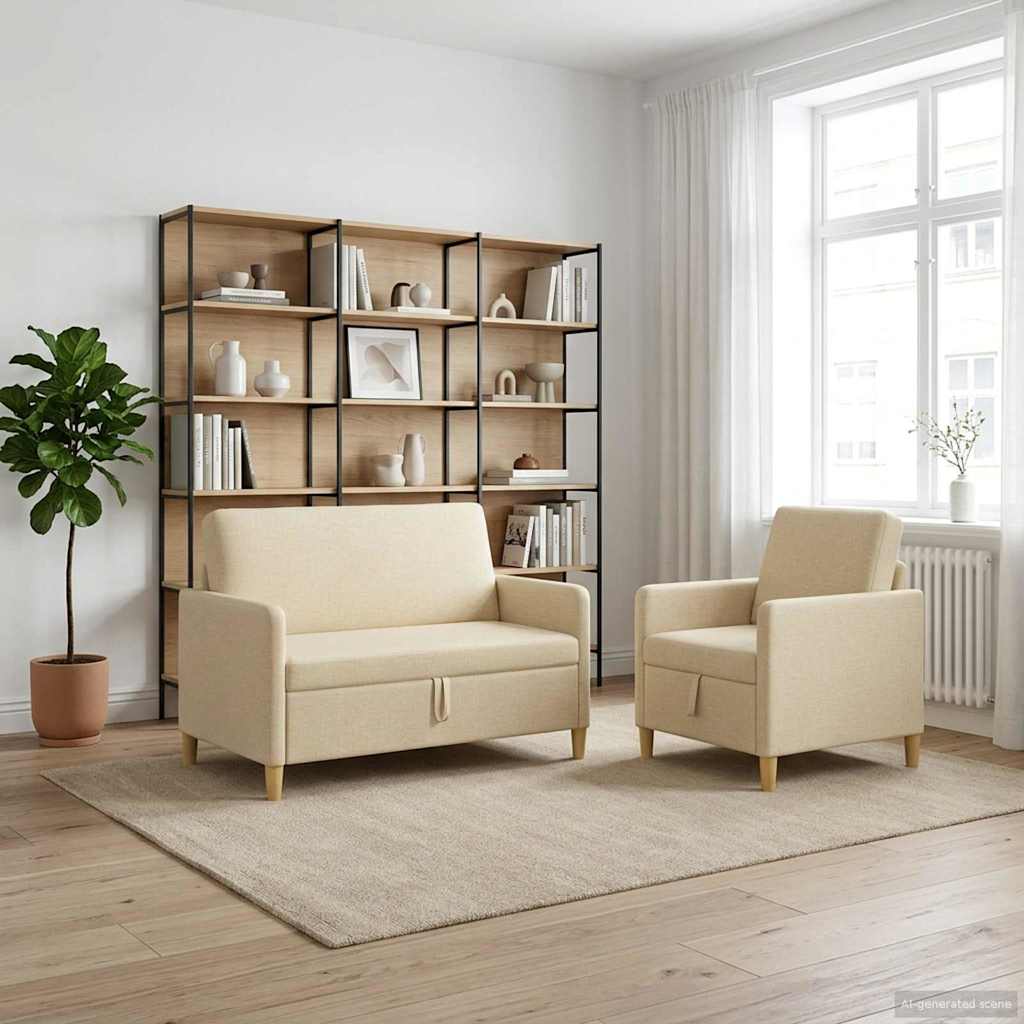 Sofa Set mit Stauraum 2 pcs Creme Polyester