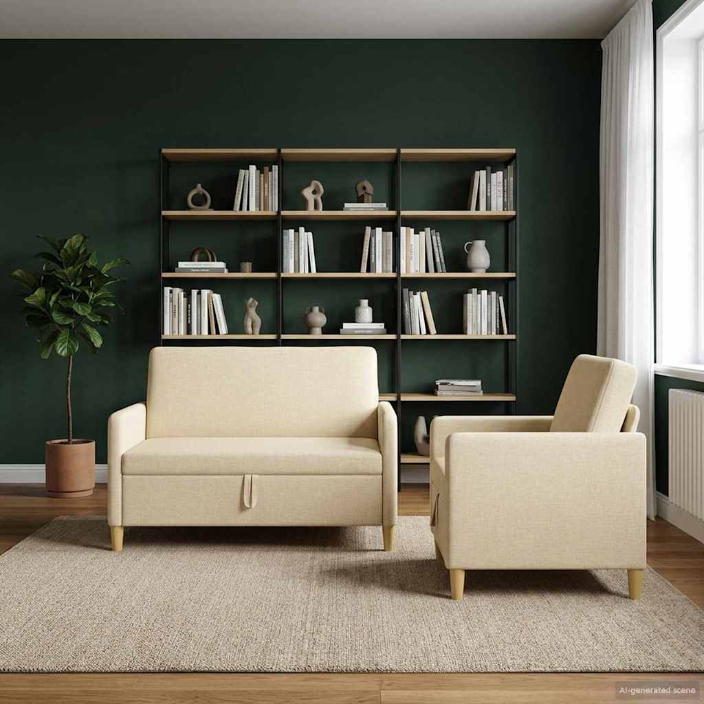 Sofa Set mit Stauraum 2 pcs Creme Polyester