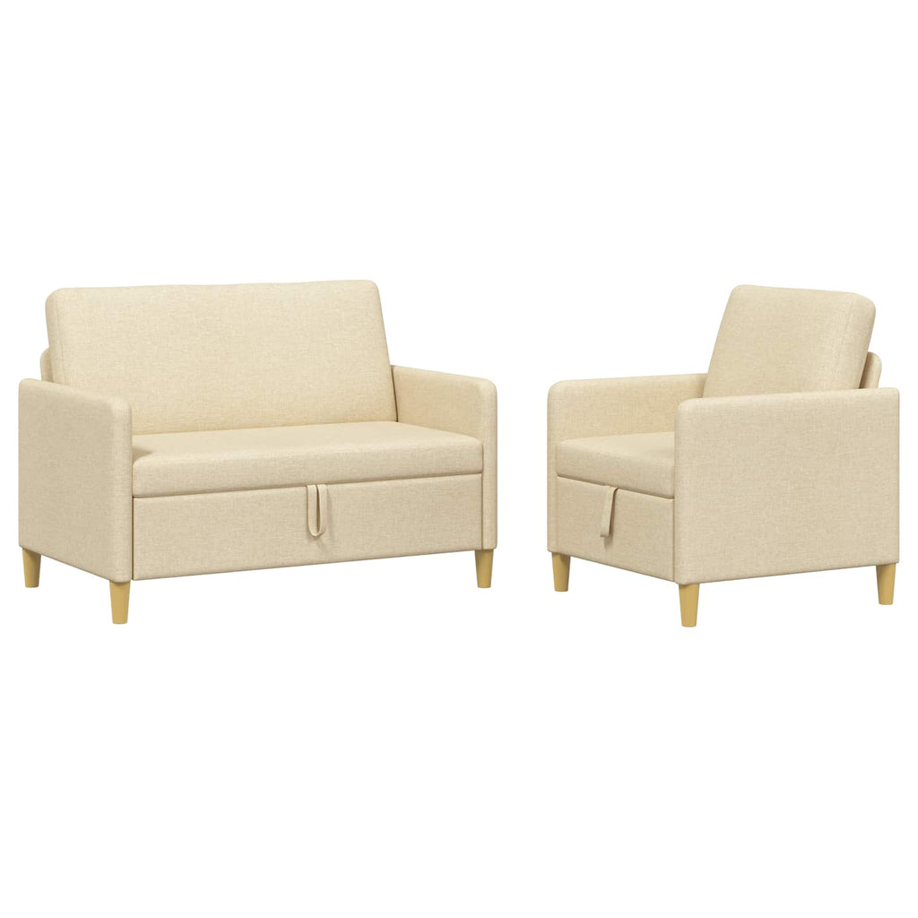 Sofa Set mit Stauraum 2 pcs Creme Polyester