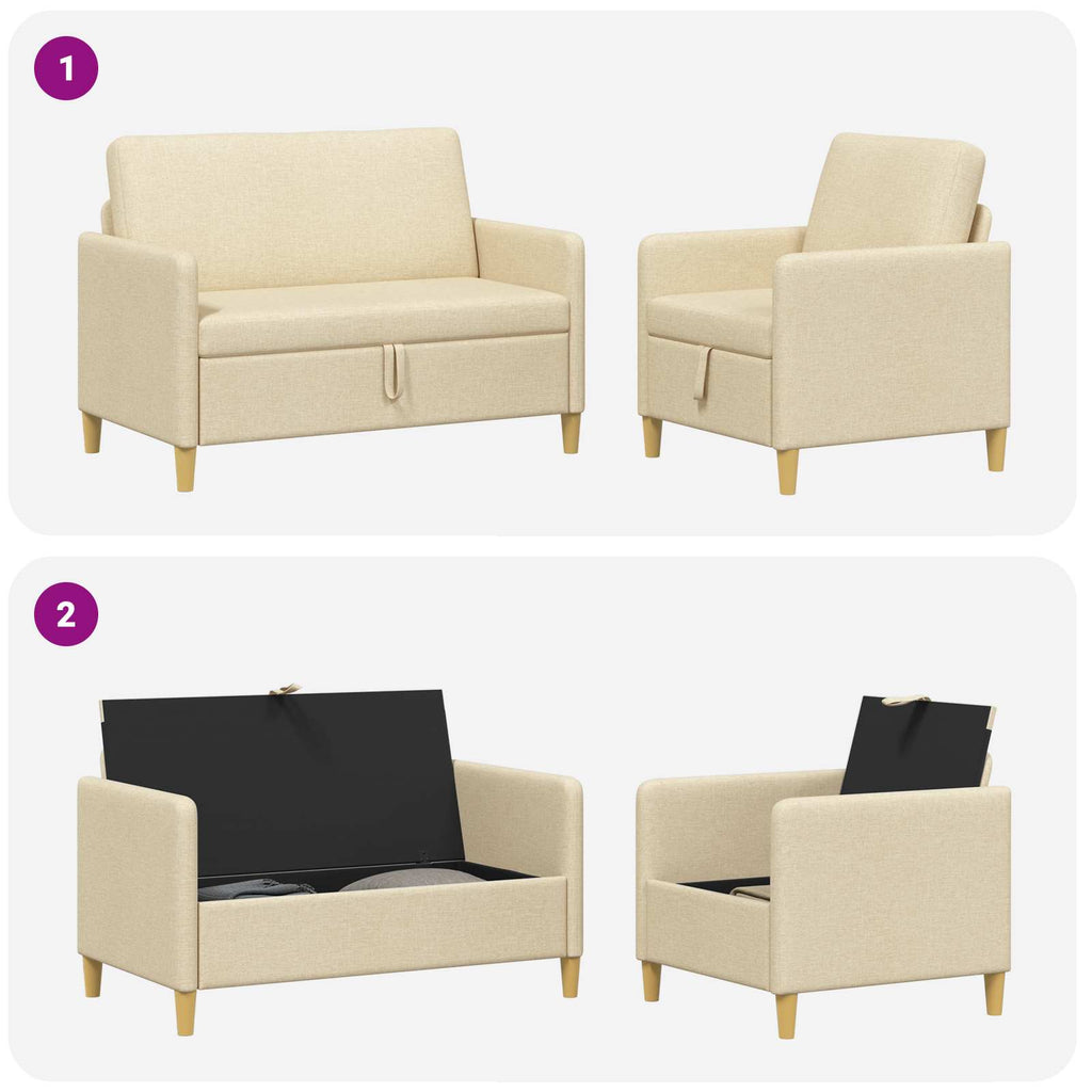 Sofa Set mit Stauraum 2 pcs Creme Polyester