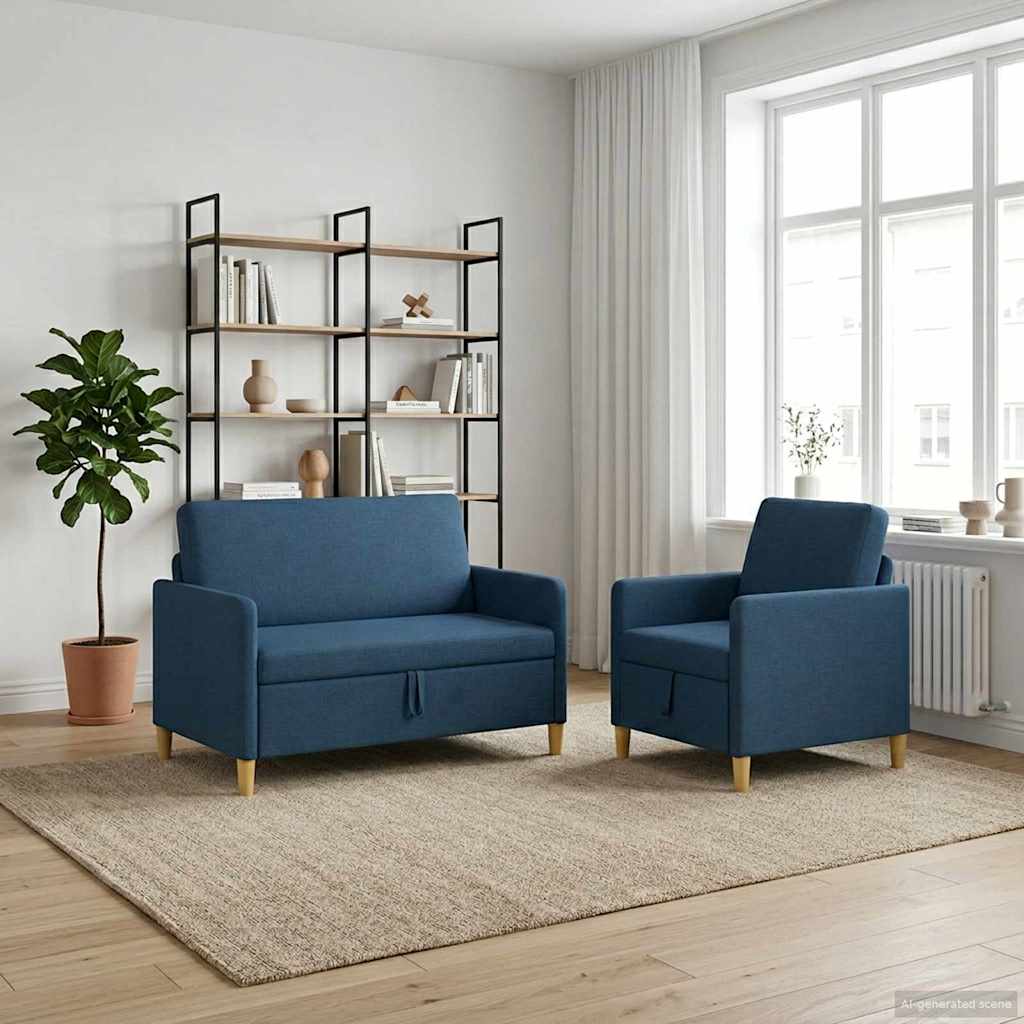 Sofa Set mit Stauraum 2 pcs Blau Polyester