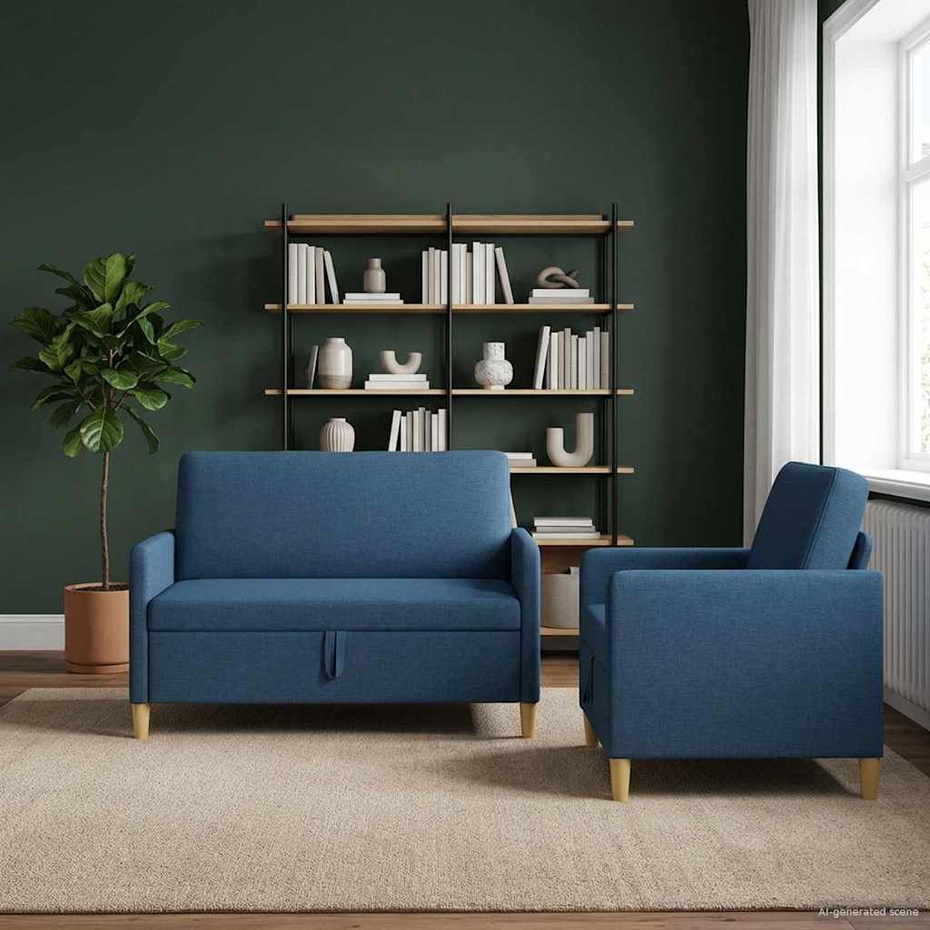 Sofa Set mit Stauraum 2 pcs Blau Polyester