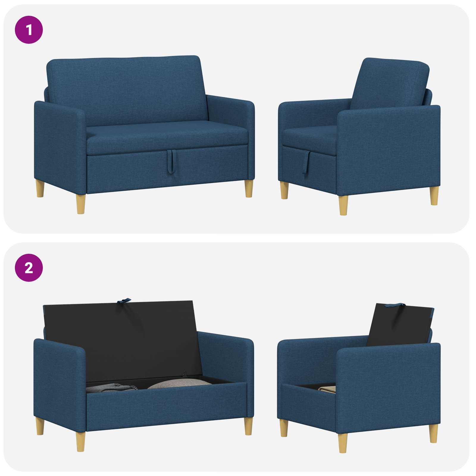 Sofa Set mit Stauraum 2 pcs Blau Polyester