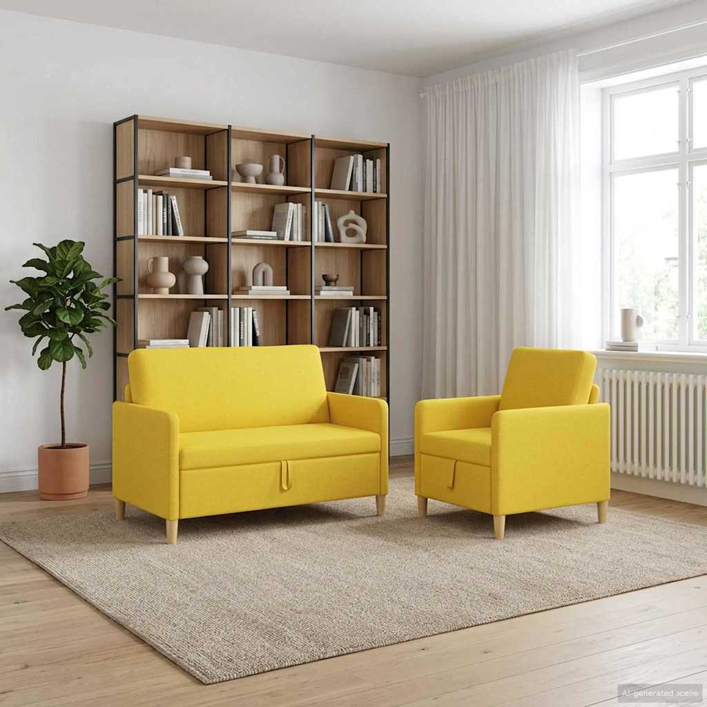 Sofa Set mit Stauraum 2 pcs Helles Gelb Polyester