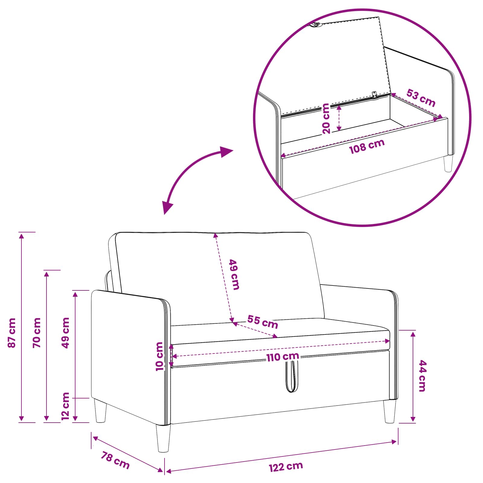 Sofa Set mit Stauraum 2 pcs Helles Gelb Polyester