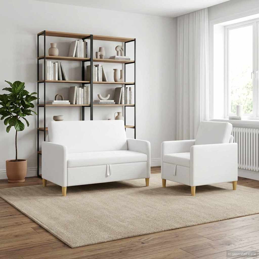 Sofa Set mit Stauraum 2 pcs Weiß Polyester