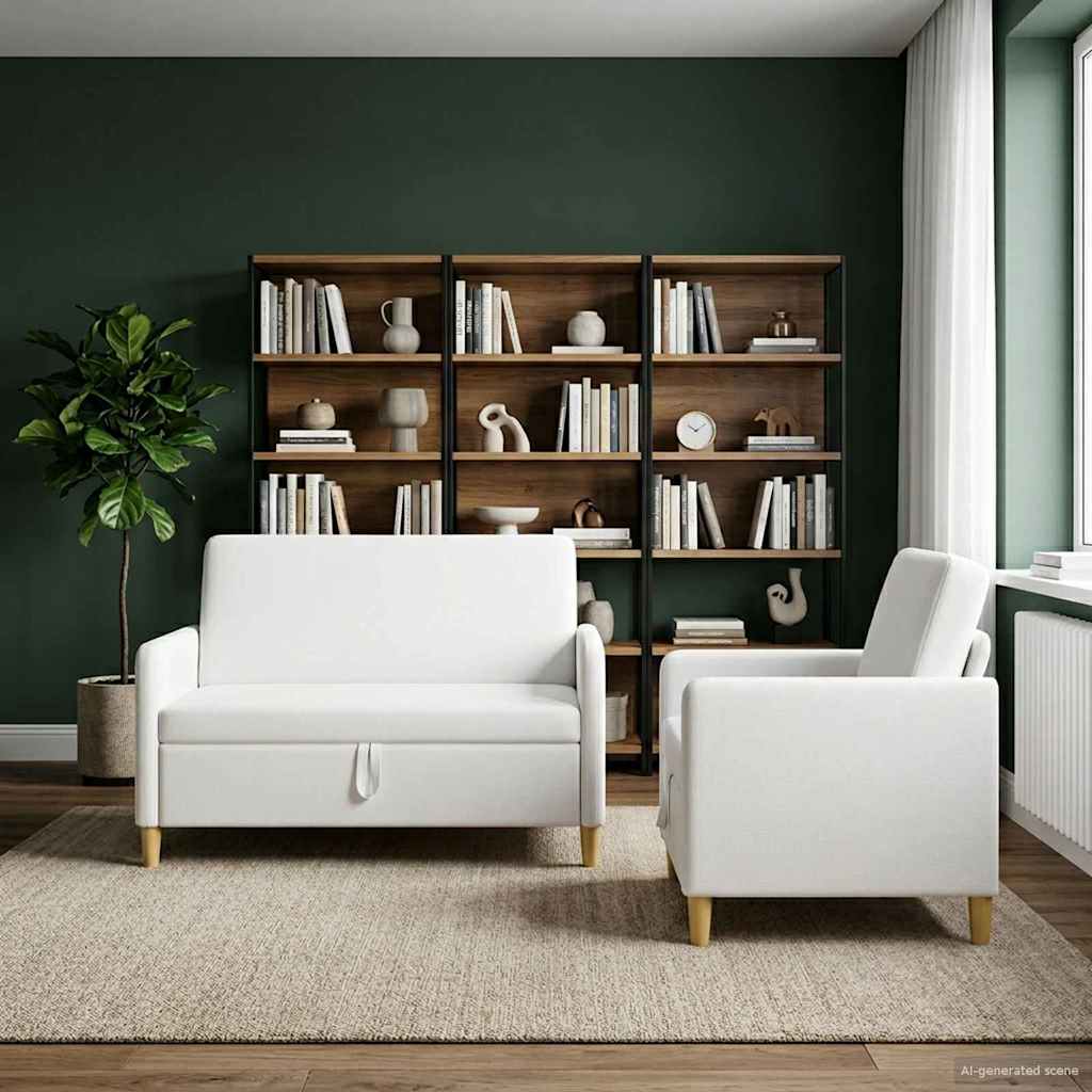 Sofa Set mit Stauraum 2 pcs Weiß Polyester