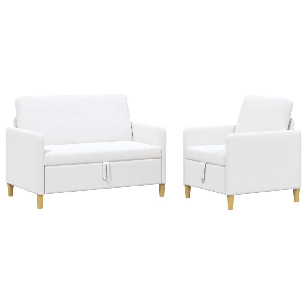 Sofa Set mit Stauraum 2 pcs Weiß Polyester