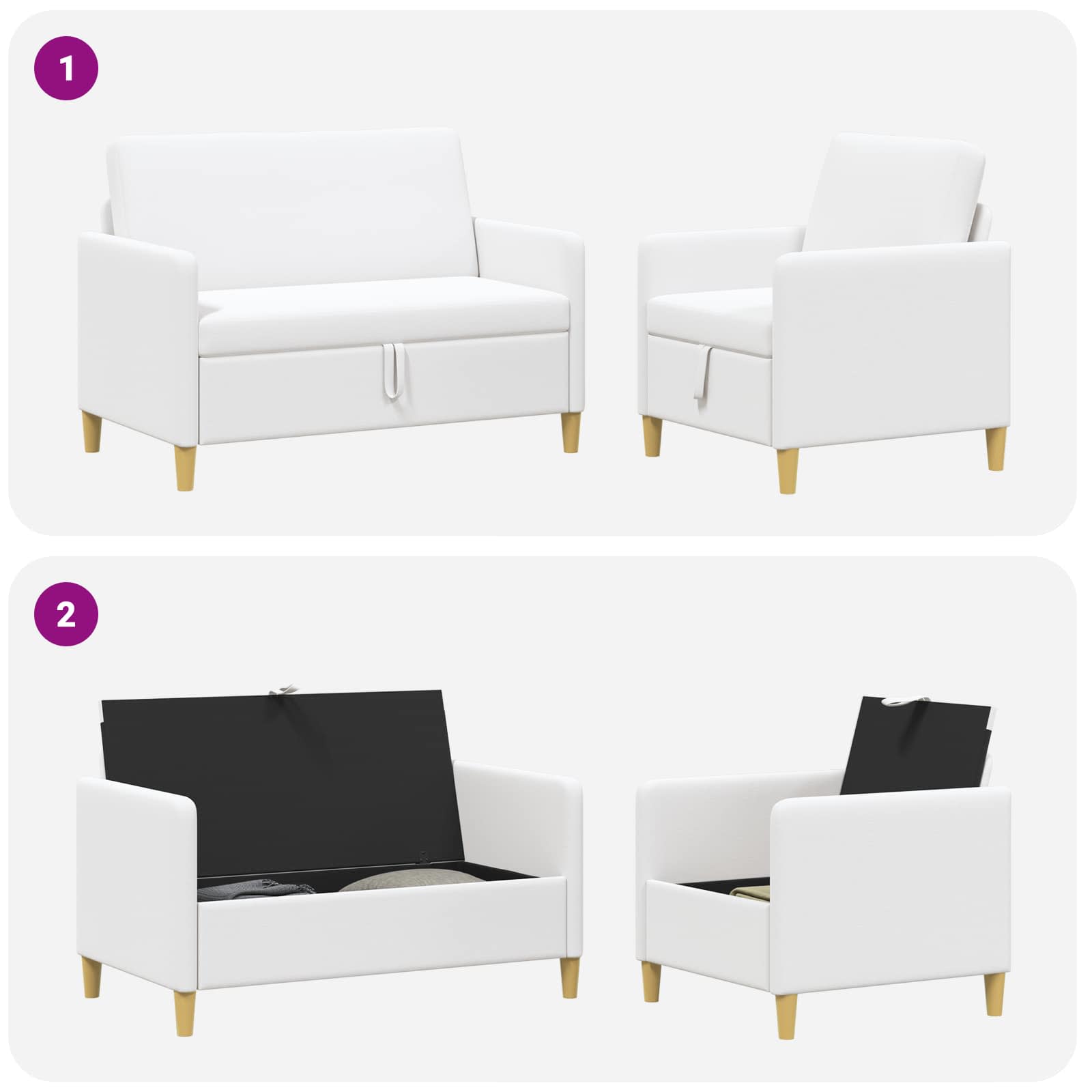 Sofa Set mit Stauraum 2 pcs Weiß Polyester