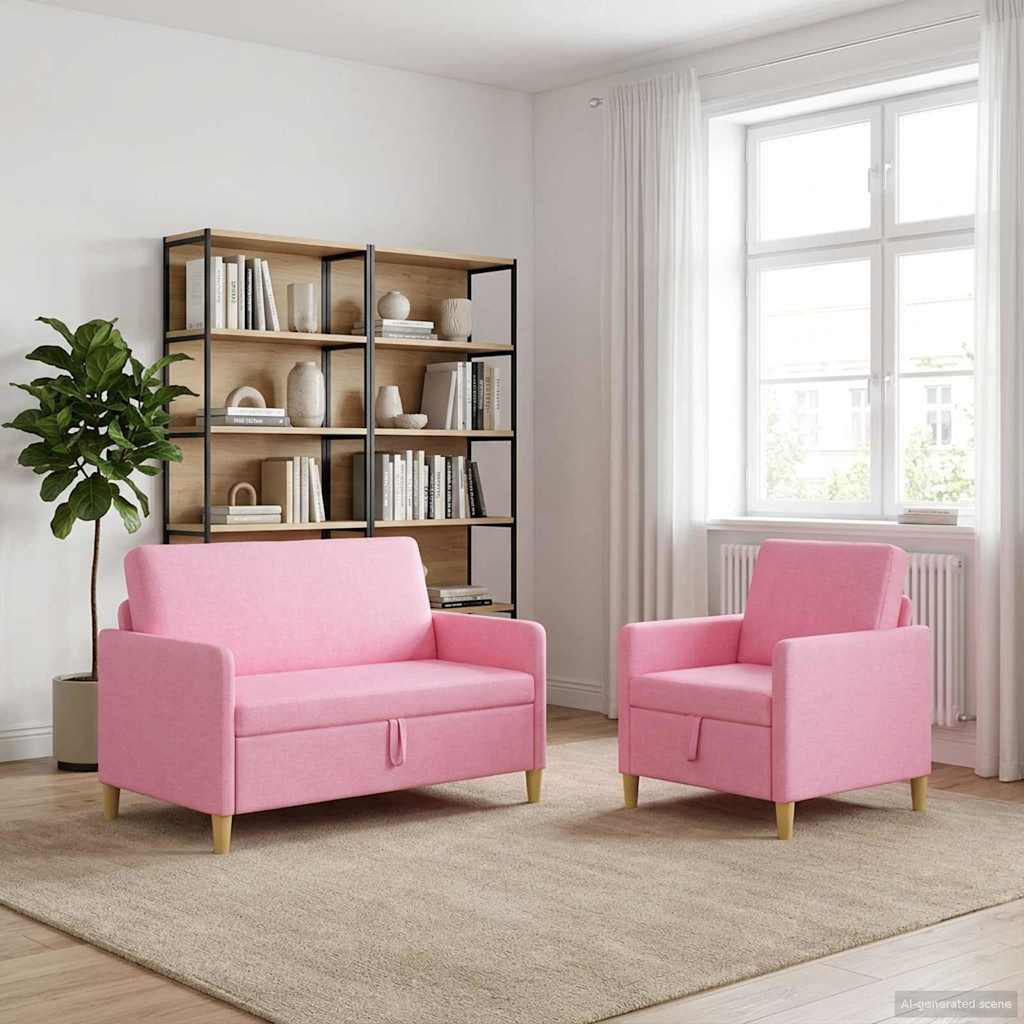Sofa Set mit Stauraum 2 pcs Rosa Polyester