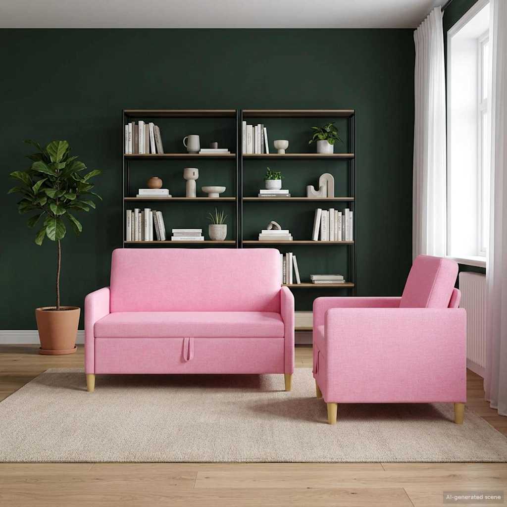 Sofa Set mit Stauraum 2 pcs Rosa Polyester