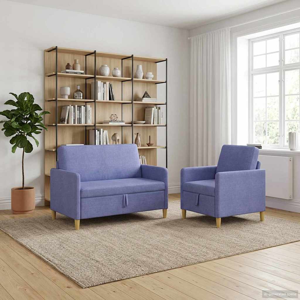 Sofa Set mit Stauraum 2 pcs Jeans blau Polyester