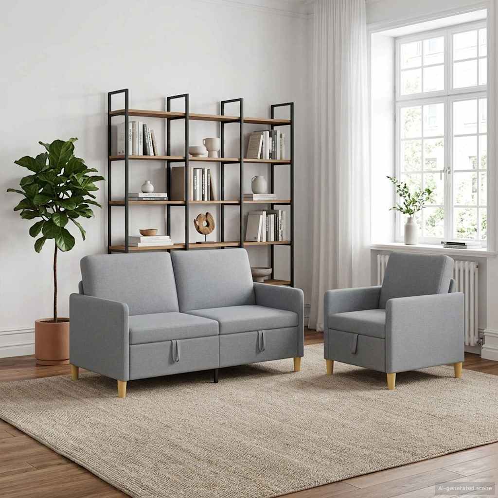 Sofa Set mit Stauraum 2 pcs Hellgrau Polyester