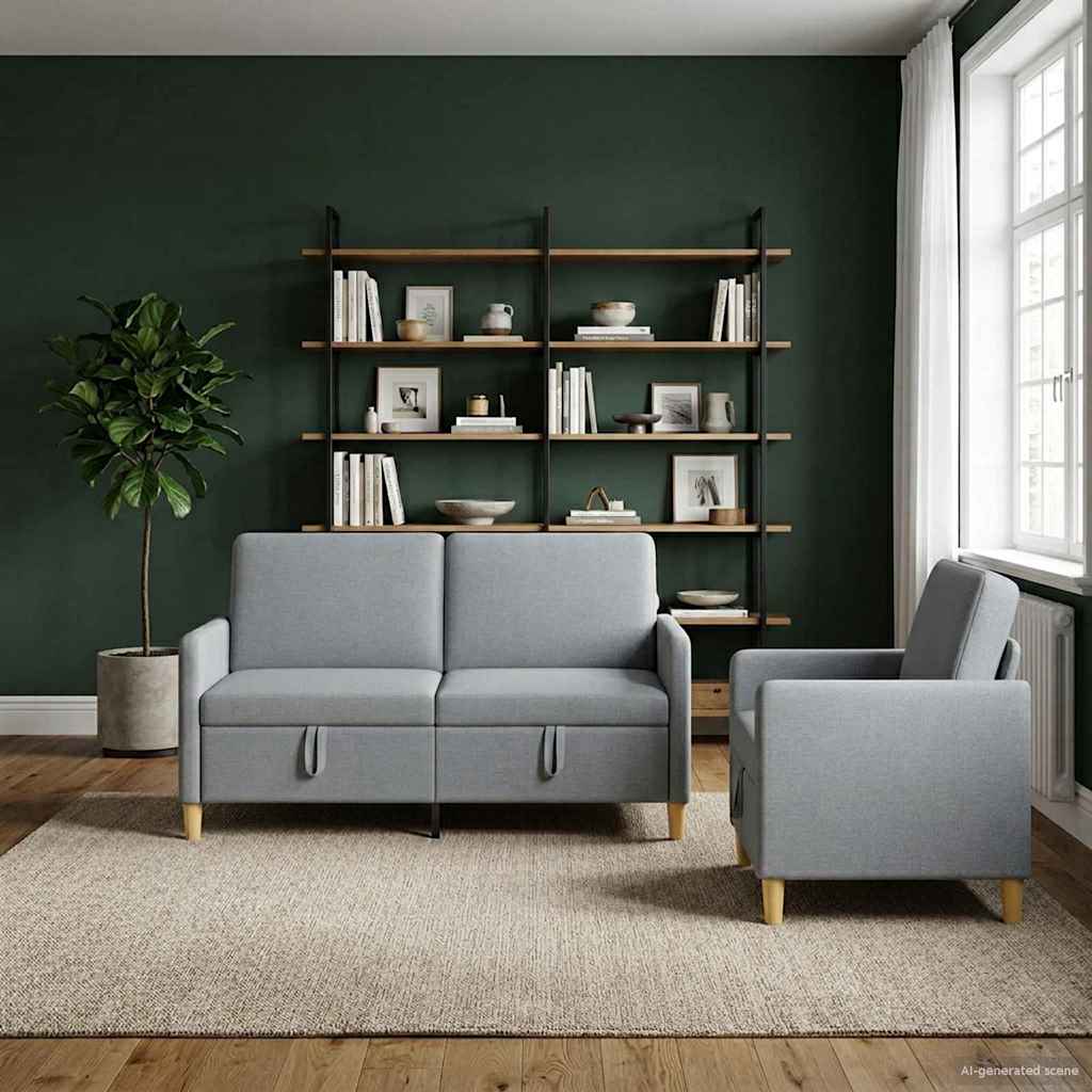 Sofa Set mit Stauraum 2 pcs Hellgrau Polyester