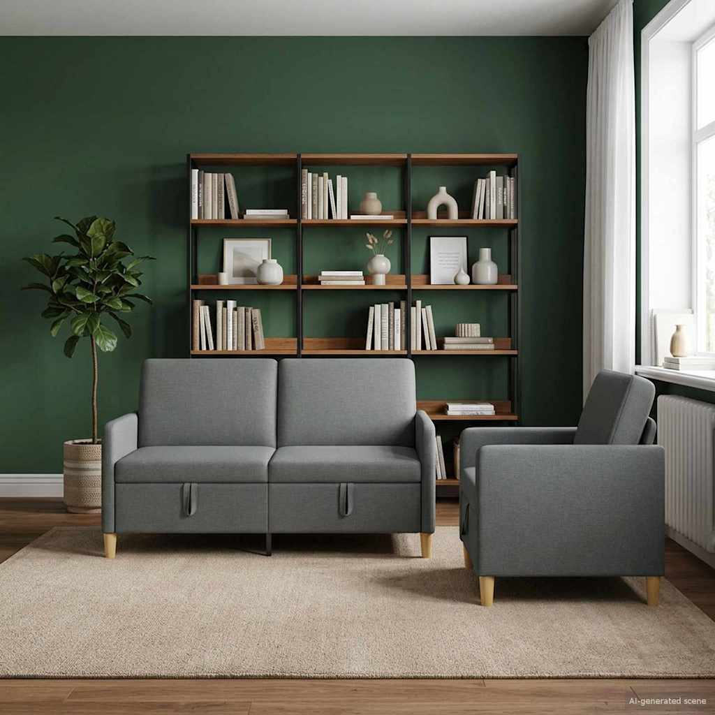 Sofa Set mit Stauraum 2 pcs Dunkelgrau Polyester