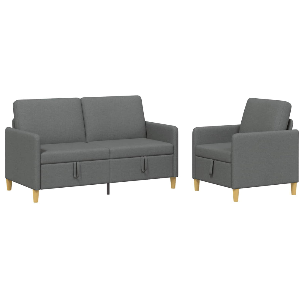 Sofa Set mit Stauraum 2 pcs Dunkelgrau Polyester