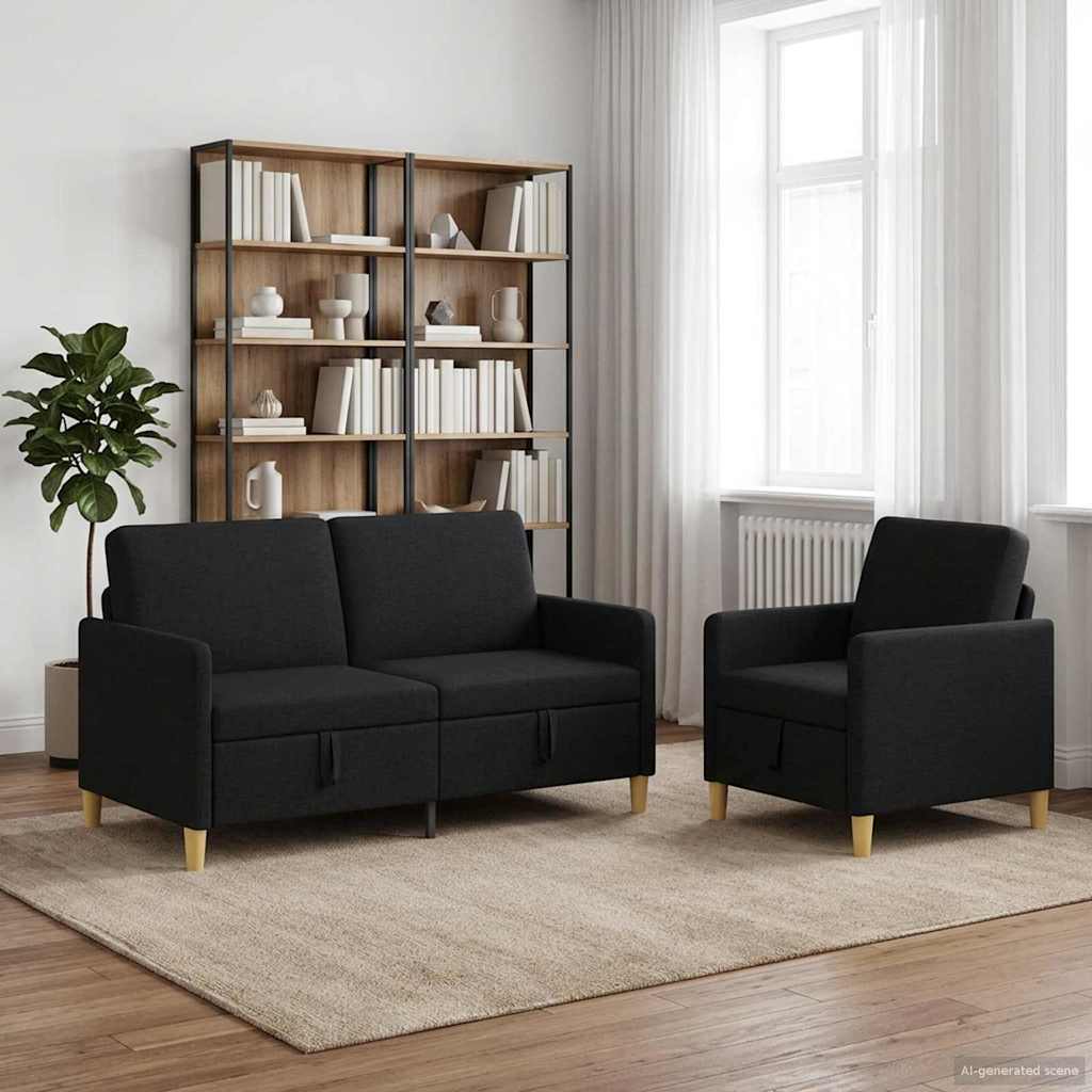 Sofa Set mit Stauraum 2 pcs Schwarz Polyester