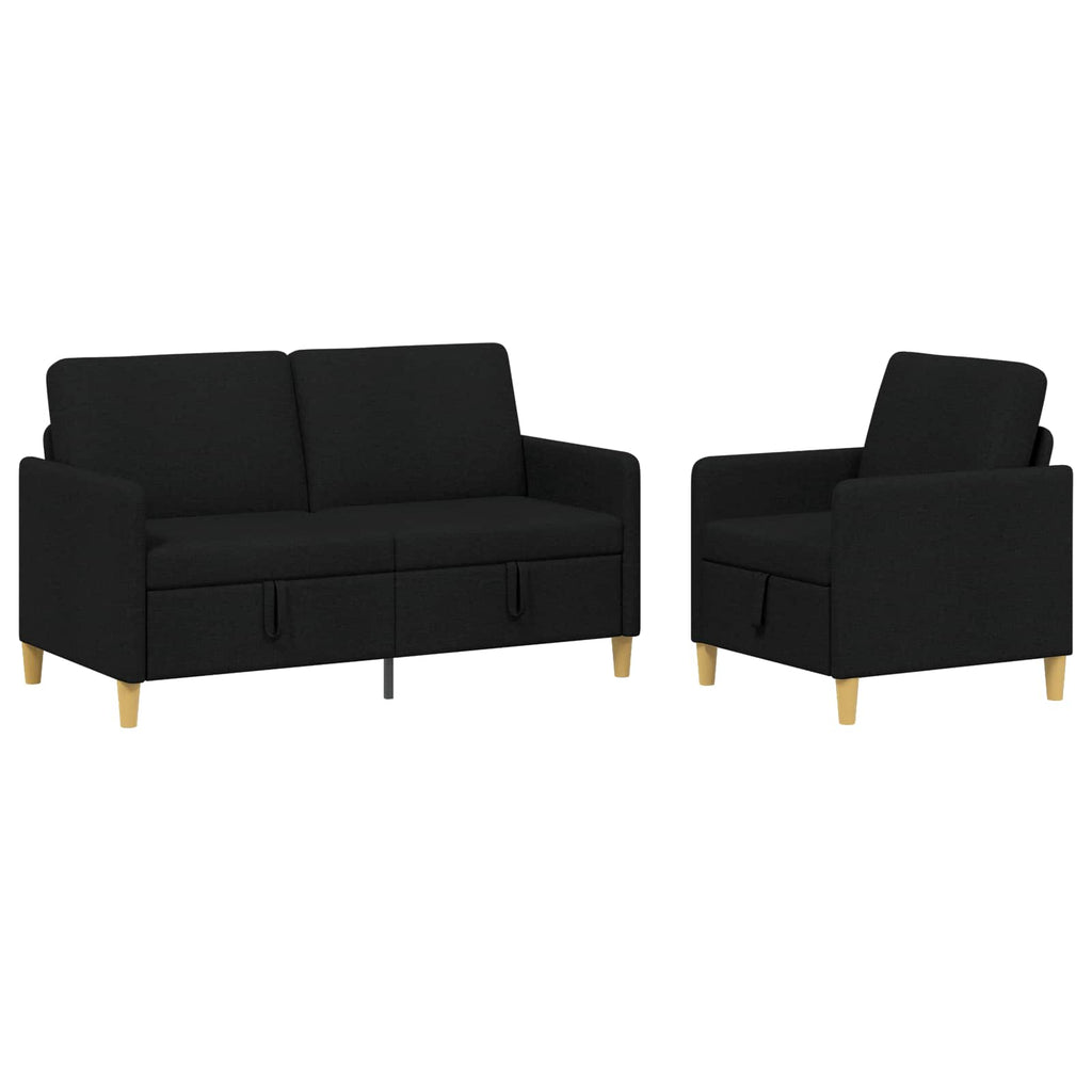Sofa Set mit Stauraum 2 pcs Schwarz Polyester