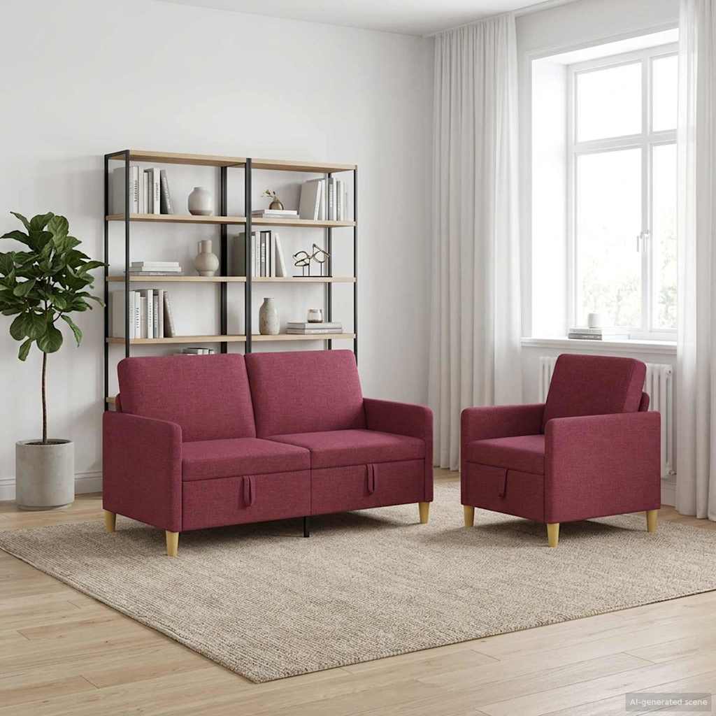 Sofa Set mit Stauraum 2 pcs Weinrot Polyester