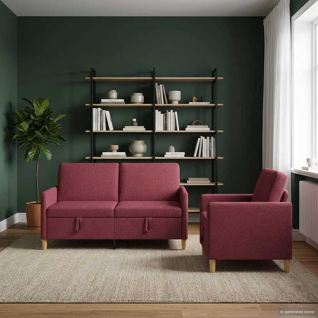 Sofa Set mit Stauraum 2 pcs Weinrot Polyester