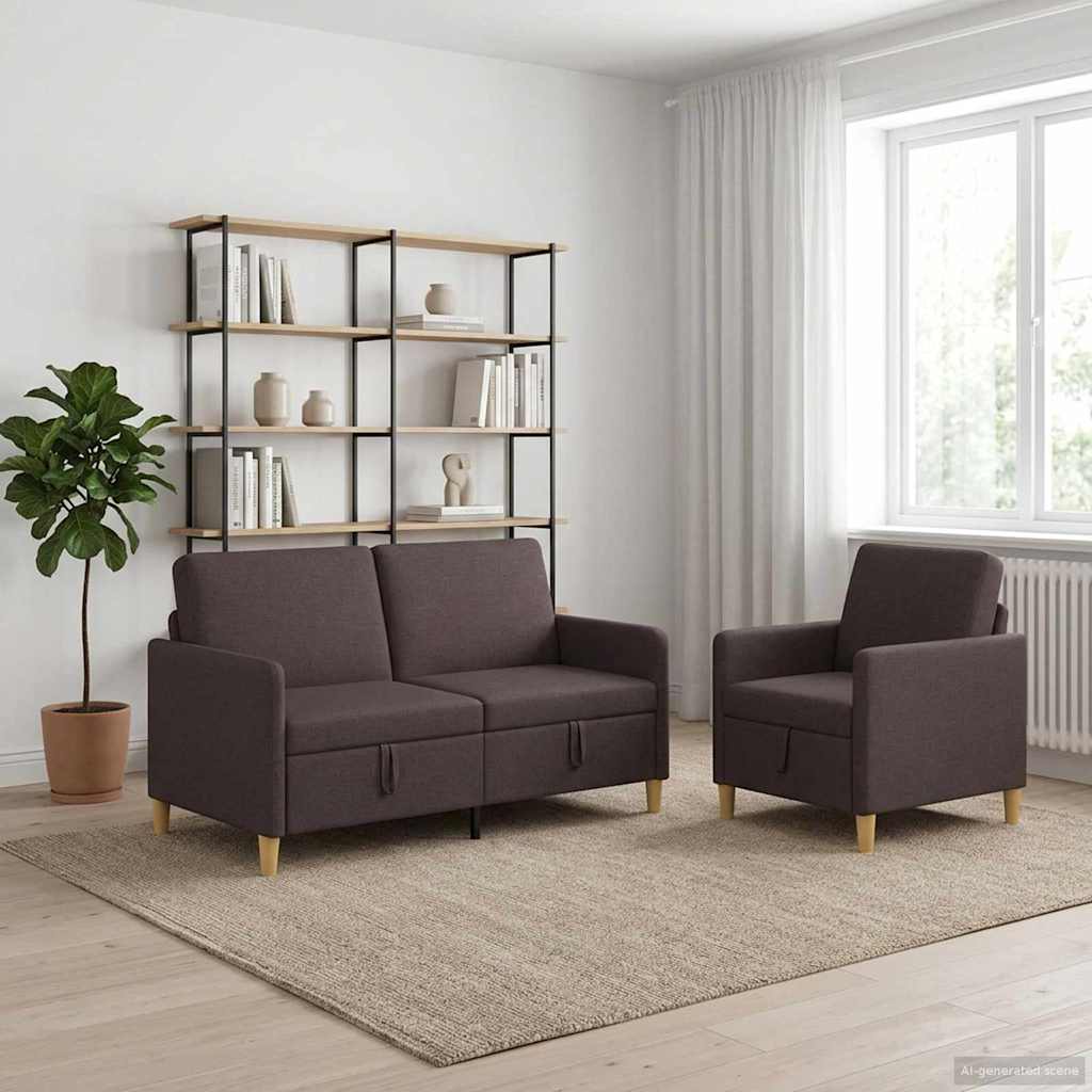 Sofa Set mit Stauraum 2 pcs Dunkelbraun Polyester