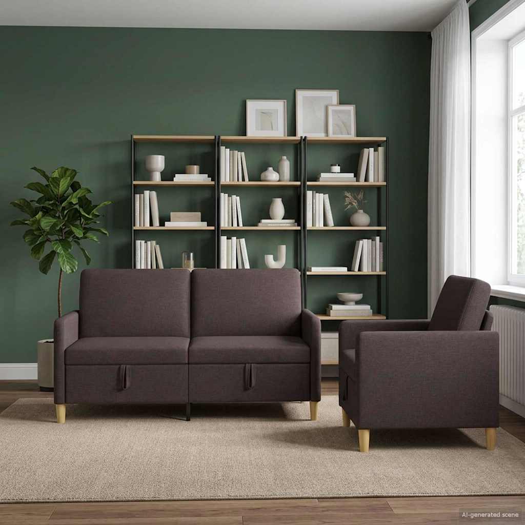 Sofa Set mit Stauraum 2 pcs Dunkelbraun Polyester