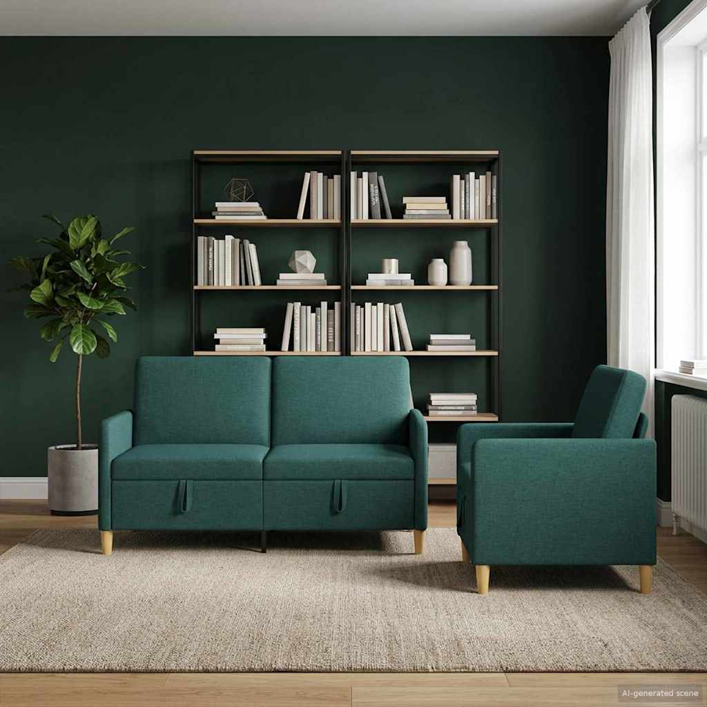 Sofa Set mit Stauraum 2 pcs Dunkelgrün Polyester