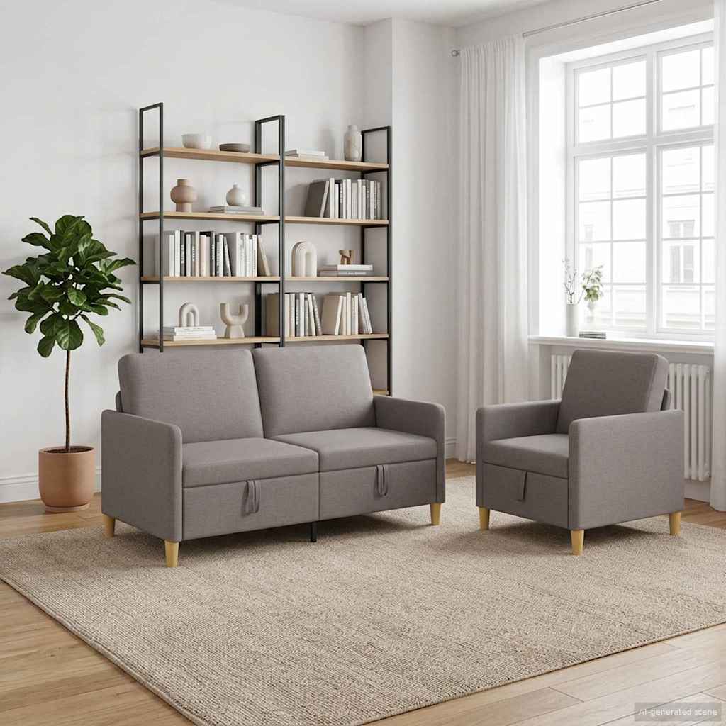 Sofa Set mit Stauraum 2 pcs Taupe Polyester